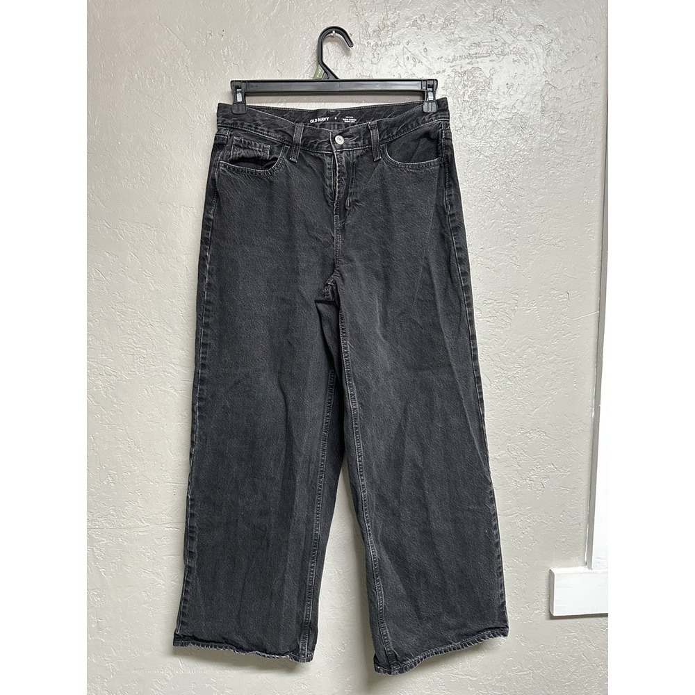 Old Navy Womens Size 6 Black Mid Rise Baggy Wide Leg Denim Jeans